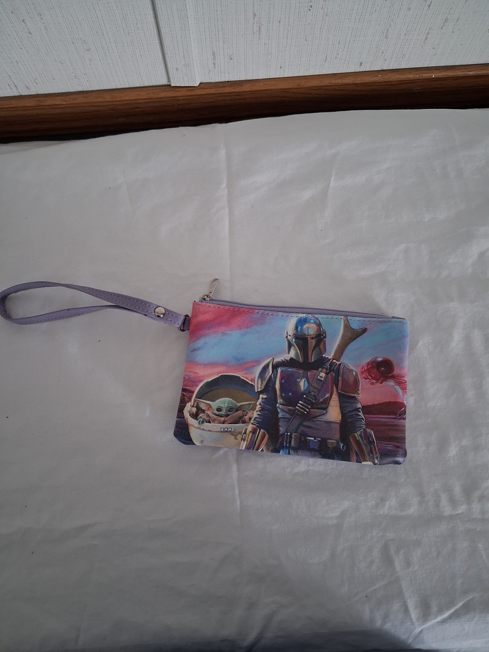 Star Wars The Mandalorian Lilac/purple Zipper Wristlet 6 x 4.5”inches